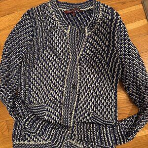 Comptoir de Cotonniers blue white black knit button down sweater jacket